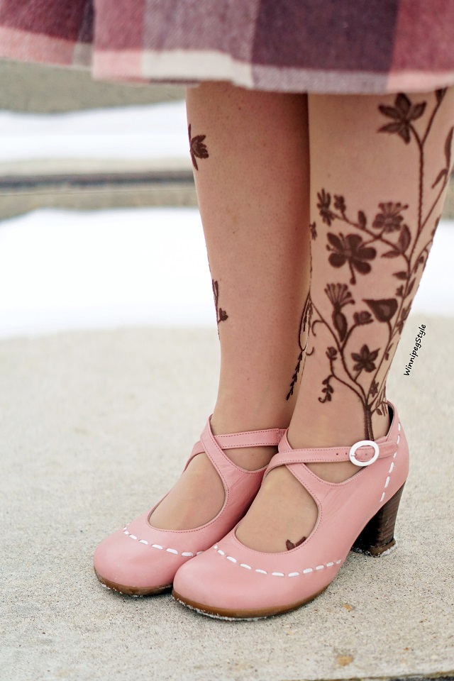 Winnipeg Style Canadian fashion blog, John Fluevog Malibran Operetta baby pink shoes mary jane shoes, tattoo tights Winners